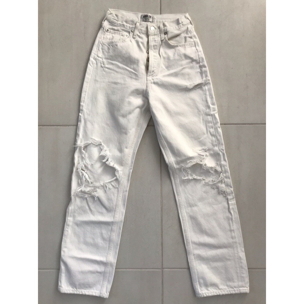 Agolde Jeans Button Fly High Rise Distressed Hole Stretch Denim